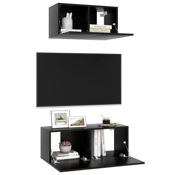 vidaXL TV Cabinet Set Set of 2 Black Engineered wood Medium