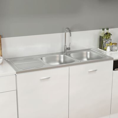 vidaXL Kitchen Sink with Double Sinks Silver 47.2"x19.7"x6.1" Stainless Steel
