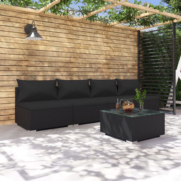 vidaXL Garden Lounge Set Black PE Rattan Medium Modular