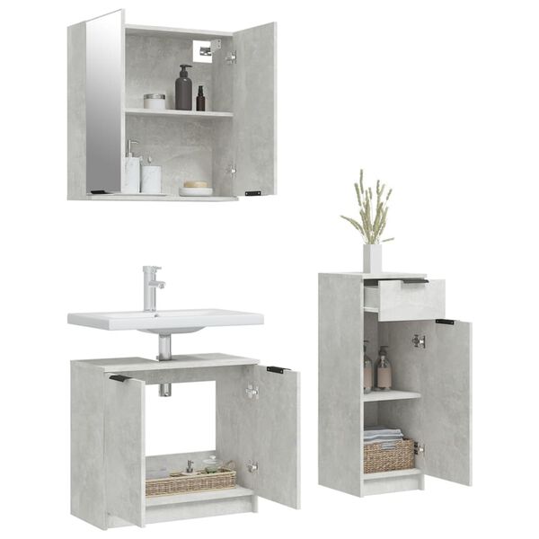vidaXL Bathroom Furniture Set Concrete Gray Engineered Wood, Glass Large