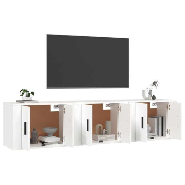 vidaXL Wall-mounted TV Cabinet Set of 3 White Engineered wood