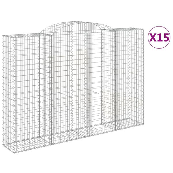vidaXL Arched Gabion Baskets 15 pcs 118.1x19.7x200/220" Galvanised Iron