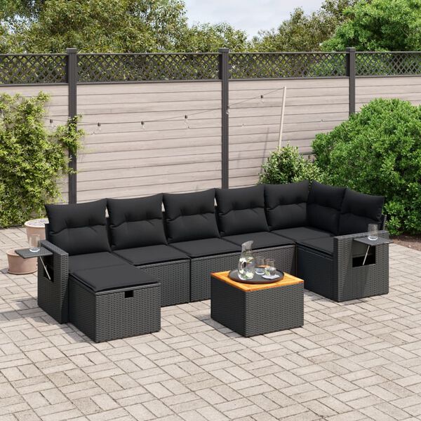 vidaXL Garden Sofa Set Black PE Rattan Large Removable Covers