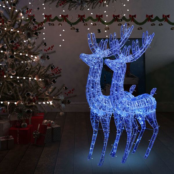 vidaXL XXL Acrylic Christmas Reindeers 250 LED 2 pcs 70.9" Blue
