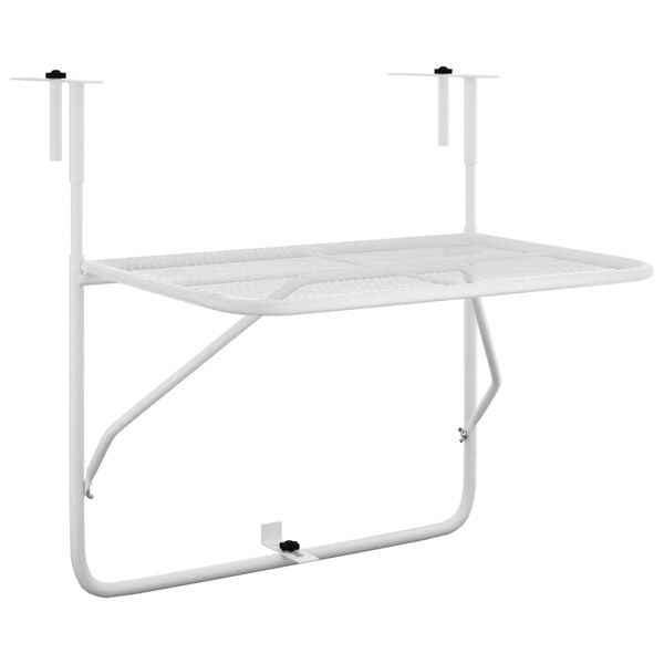 vidaXL Balcony Table White Steel with e-coating finish Compact Foldable