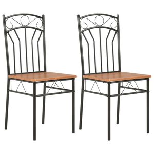 vidaXL Dining Chair Set of 2 Brown and Black MDF and Steel Standard