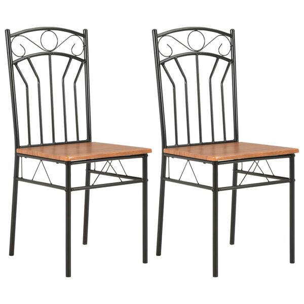 vidaXL Dining Chair Set of 2 Brown and Black MDF and Steel Standard