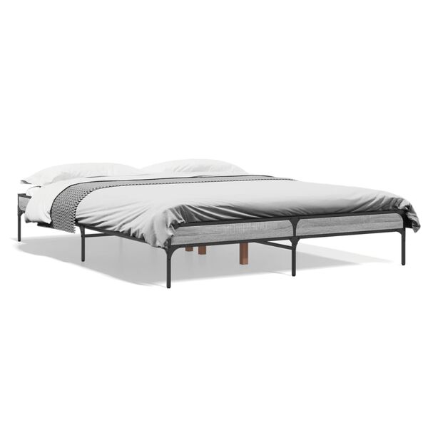 vidaXL Bed Frame Grey Sonoma Engineered Wood, Metal, Plywood Double Bed