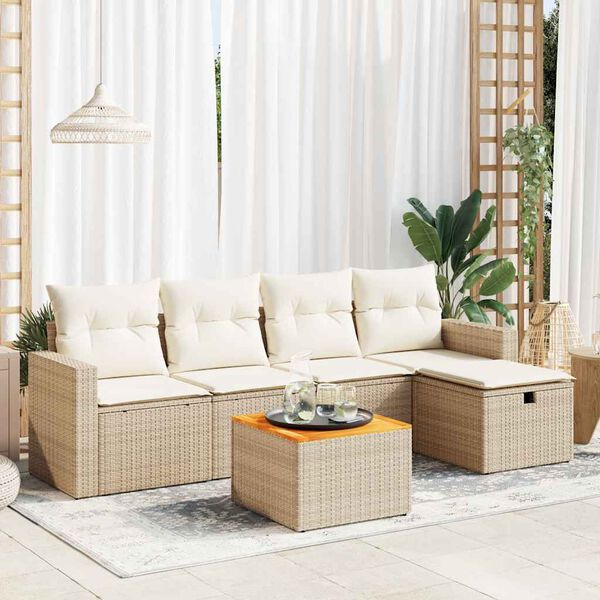 vidaXL Garden Sofa Set Beige PE rattan 5 Person Modular