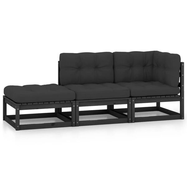 vidaXL Garden Lounge Set Black Solid Pinewood Medium Modular