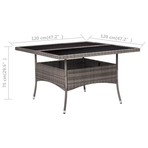 vidaXL Dining Table Gray PE Rattan 47.2 in by 47.2 in Durable