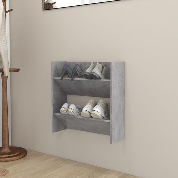 vidaXL Wall Shoe Cabinet Concrete Gray 23.6"x7.1"x23.6" Engineered Wood