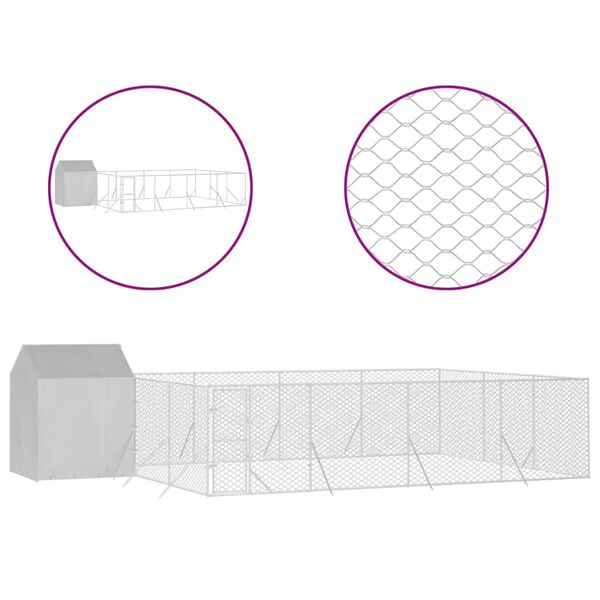 vidaXL Outdoor Dog Kennel Silver Galvanized Steel Large Durable