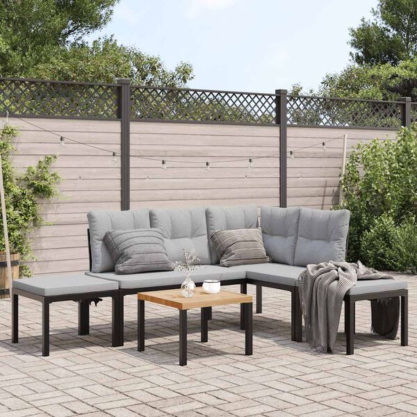 vidaXL Garden Sofa Set Black Powder-Coated Steel Large