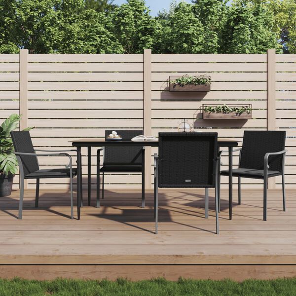 vidaXL Garden Dining Set Black Poly Rattan, Steel, Tempered Glass, Polyester