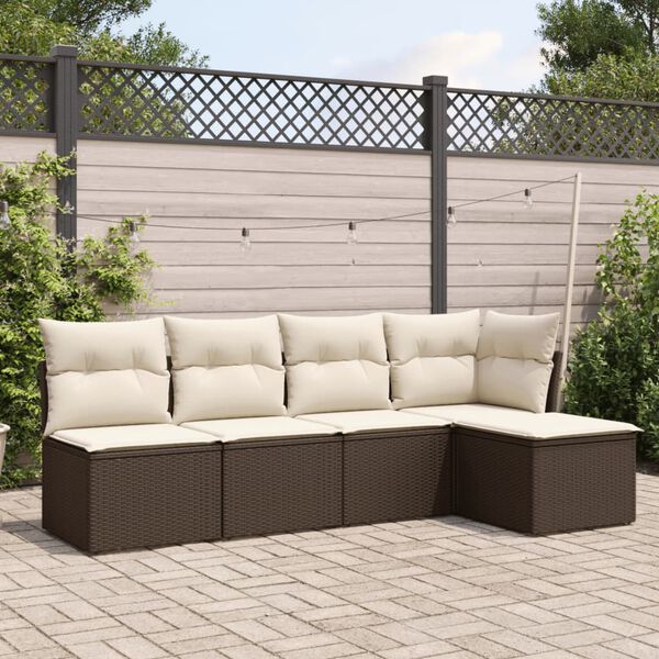 vidaXL Garden Sofa Set Brown PE rattan Large Adjustable Feet