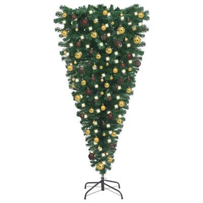 vidaXL Upside-down Artificial Pre-lit Christmas Tree with Ball Set 94.5"