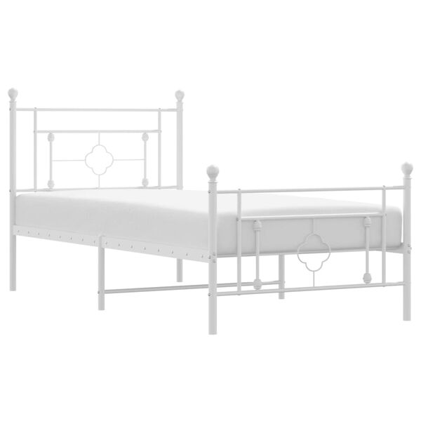 vidaXL Bed Frame White Powder-coated steel Twin Bed Frame Rectangular