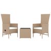 vidaXL Garden Lounge Set Beige PE rattan, steel, tempered glass 3 Piece
