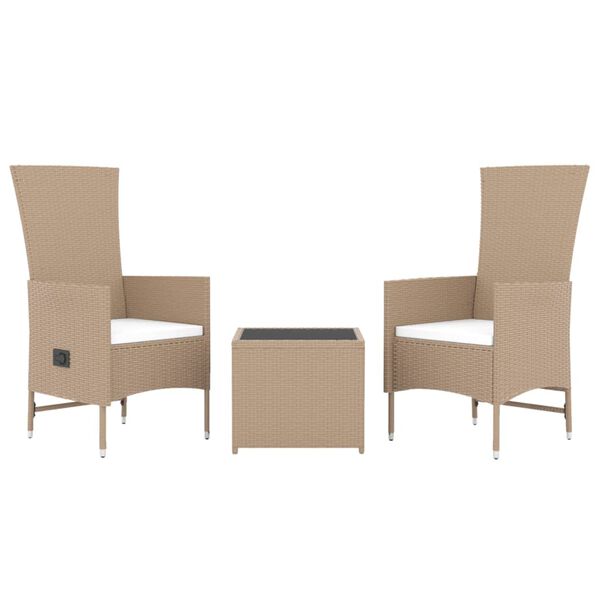 vidaXL Garden Lounge Set Beige PE rattan, steel, tempered glass 3 Piece
