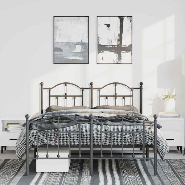 vidaXL Bed Frame Black Powder-Coated Steel King Bed Frame Rectangular