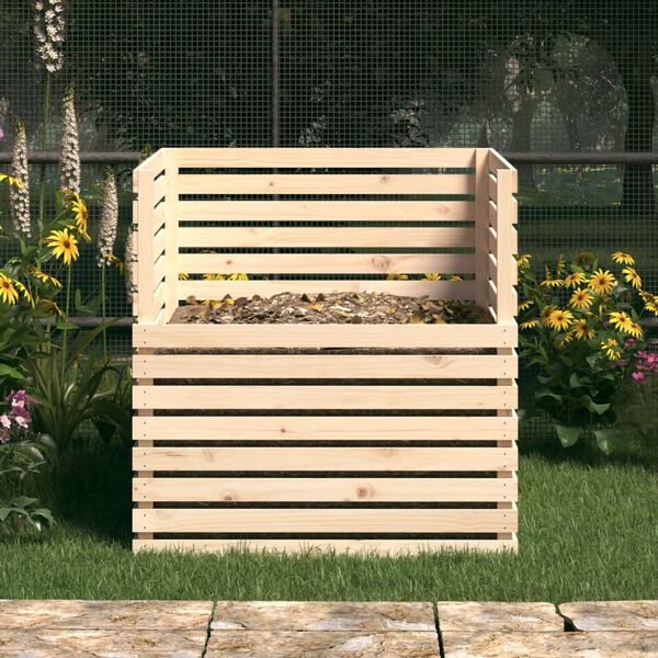 vidaXL Composter Natural Wood Solid Pine Wood 39.4 x 39.4 x 40.2 in