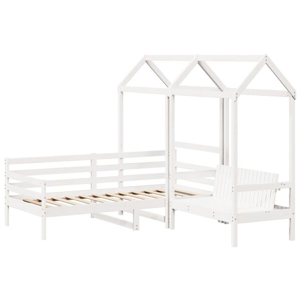 vidaXL Day Bed And Bench Set White Solid pine wood Single Day Bed