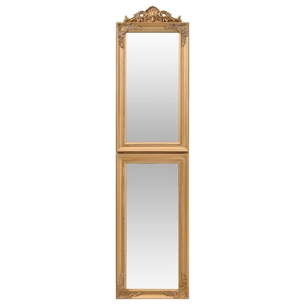 vidaXL Free-standing Mirror Gold Glass, eucalyptus wood, engineered wood