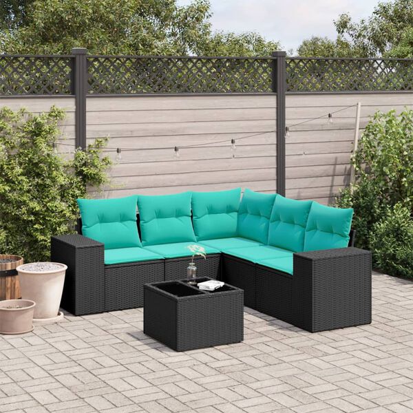 vidaXL 6 Piece Garden Sofa Set with Cushions Black Poly Rattan