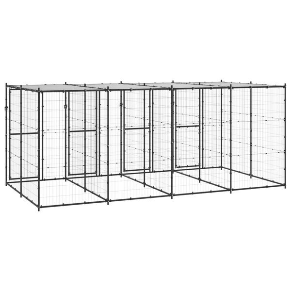 vidaXL Dog Kennel Black and Silver Powder-coated steel, PE Large Durable