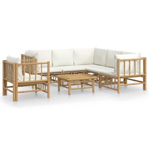 vidaXL Garden Lounge Set Cream White Bamboo, Polyester Large Modular