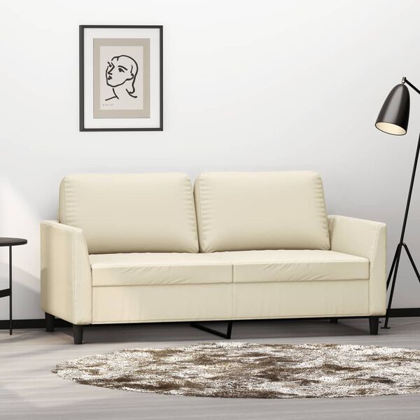 vidaXL 2-Seater Sofa Cream 75% PVC, 20% Polyester, 5% Cotton, Metal, Foam