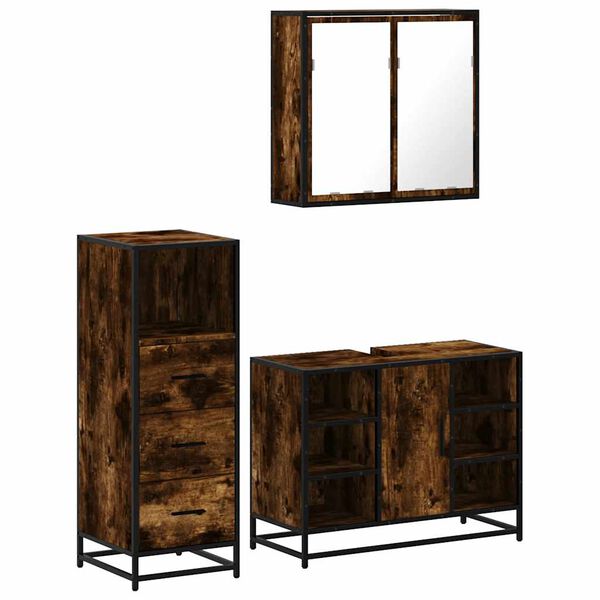 vidaXL Bathroom Furniture Set Smoked oak Engineered wood, metal, glass