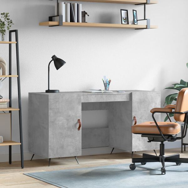 vidaXL Desk Concrete Grey Engineered wood, iron, faux leather Standard