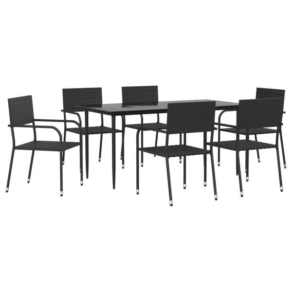 vidaXL Garden Dining Set Black Poly Rattan, Steel, Tempered Glass Large