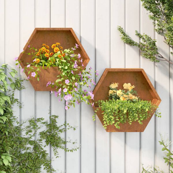 vidaXL Wall Planter Set of 2 Rusty Corten Steel Medium