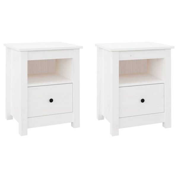 vidaXL Bedside Cabinet Set of 2 White Solid Pine Wood Standard
