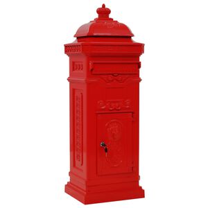 vidaXL Pillar Letterbox Red Cast aluminum Medium Decorative Inlays