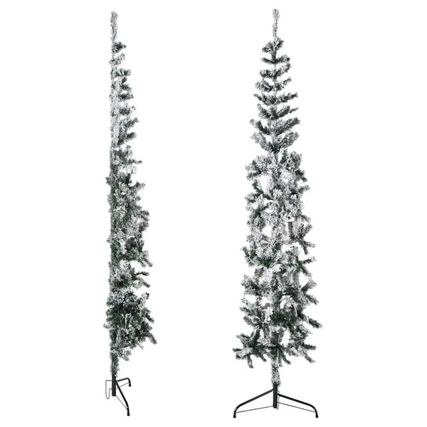 vidaXL Artificial Half Christmas Tree Green and white PVC, steel