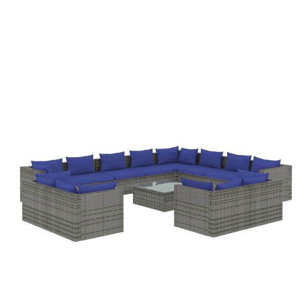 vidaXL Garden Lounge Set Grey with dark blue cushions