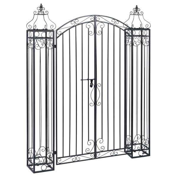 vidaXL Garden Gate Black Wrought Iron Large Durable Garden Gate