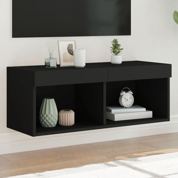 vidaXL TV Cabinet Black Engineered wood Medium TV Cabinet Rectangular