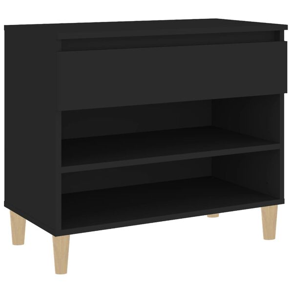 vidaXL Shoe Cabinet Black Engineered wood, solid eucalyptus wood