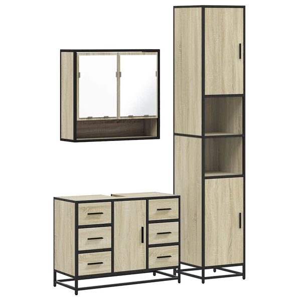 vidaXL Bathroom Furniture Set Sonoma Oak Engineered wood, metal, glass