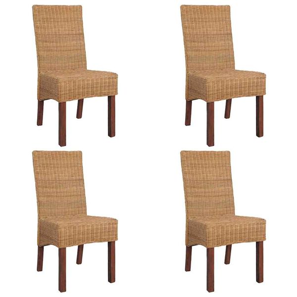 vidaXL Dining Chair Set of 4 Brown Solid mango wood and real rattan