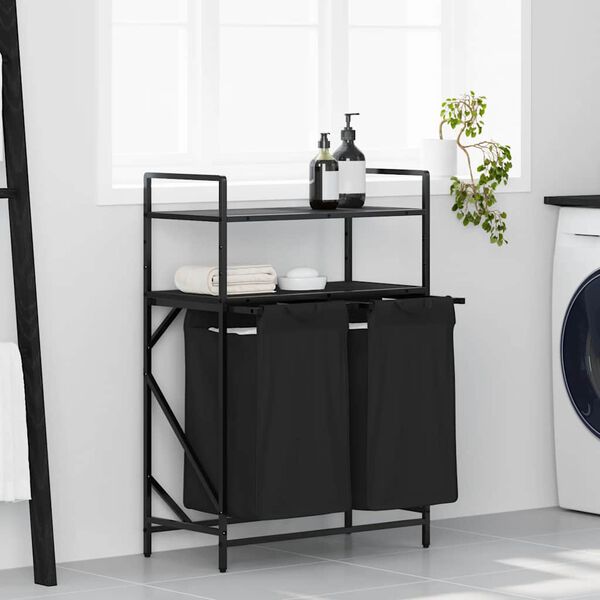 vidaXL Laundry Basket 2 Compartments with Shelves Black Oak