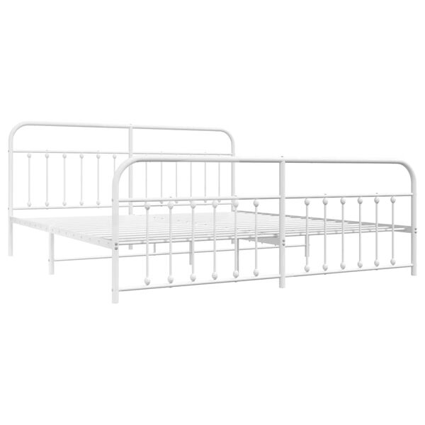 vidaXL Bed Frame White Powder-Coated Steel Full Industrial Bed Frame