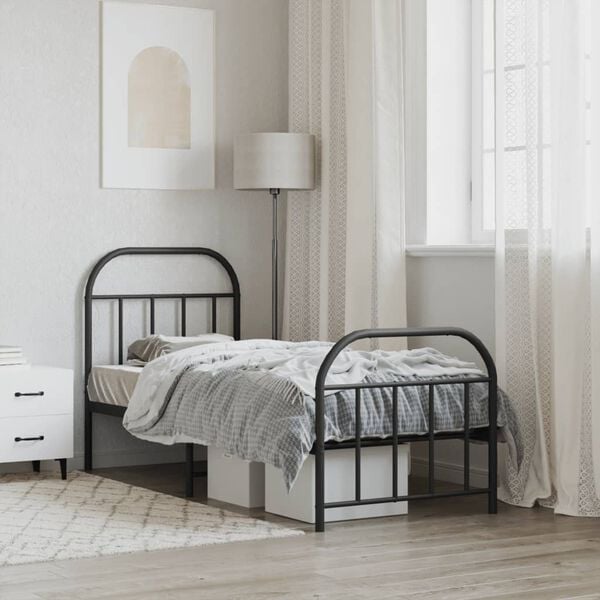 vidaXL Bed Frame Black Powder-coated Steel Small Single Bed Frame