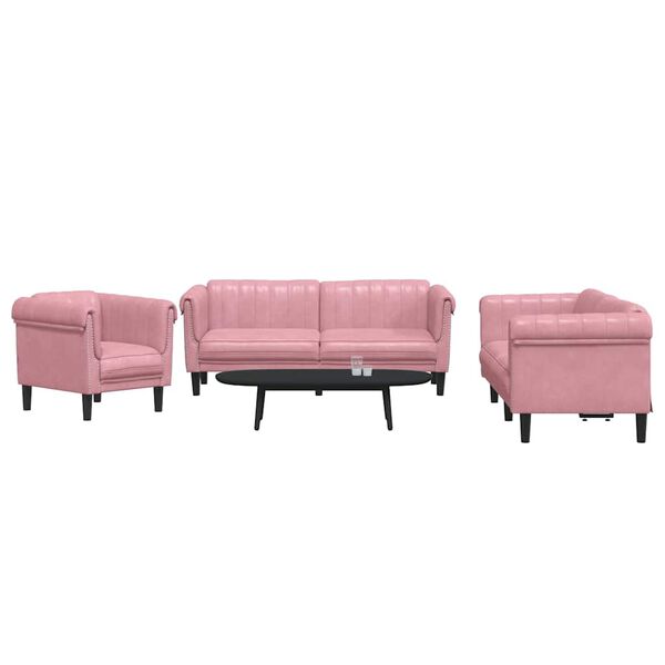 vidaXL Sofa Set Pink Velvet (100% polyester), plywood, solid wood