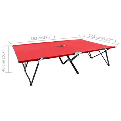 Diagram with dimensions of red camping table: 193 cm by 125 cm and height 40 cm